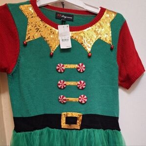 Christmas Elf costume sweater dress. Size Large. Green multi.